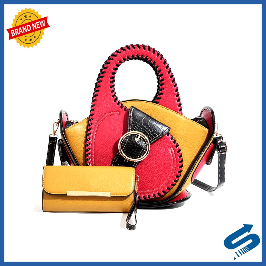Large Capacity Faux Leather Shoulder Bag With Wallet Set
